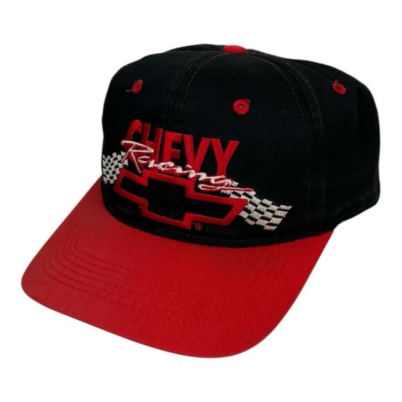 Vintage Chevy Racing Snapback Hat Cap 90s NASCAR Black Red - Picture 1 of 9